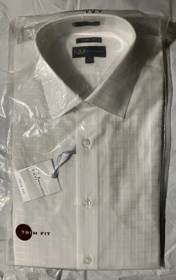NEIMAN MARCUS Trim Fit Size 15 32/33 White Shirt-Checkered Design MSRP $92 - Image 1 of 4