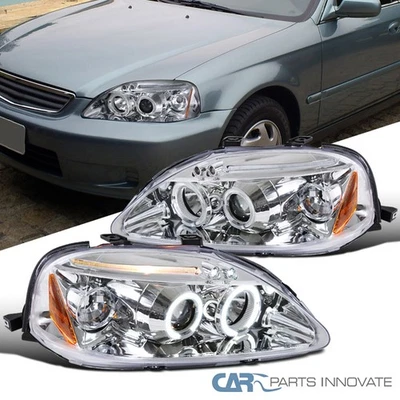 Fits 1999-2000 Honda Civic LED Halo Projector Headlights Lamps Left+Right 99-00 — 第 1/4 张图片