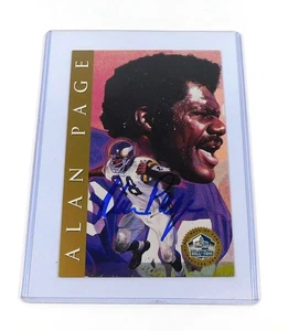 Tarjeta dorada firmada por Alan Page 1998 Salón de la Fama del Fútbol Profesional 4x6 Vikings automática - Imagen 1 de 2