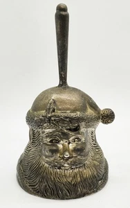 Vintage Enesco Silverplated Santa Claus Face Metal Christmas Bell 5” Xmas - Picture 1 of 6