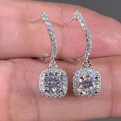 3.50 Ct Round Cut Moissanite Drop/Dangle Earrings 14K White Gold Plated - Image 1 of 4