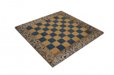 Italfama Fait Main Bleu Bois & Simili Cuir Échecs Board 39x39cm, 3.5cm - Photo 1/2