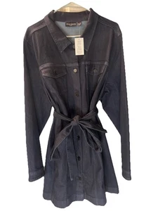 Susan Graver High Stretch Dark Denim Long Jean Belted Jacket Women's Size 3XL - Picture 1 of 11