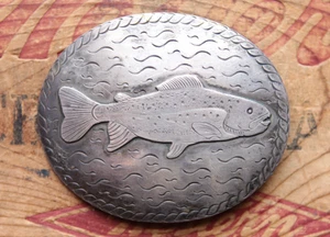 Vintage seltene Sterling Silber handgefertigte Fisch Western Gürtelschnalle - Bild 1 von 4