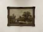 Antique Oil Painting Framed And Singed View Of A Village Harry Goodwin