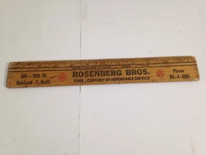 Antique Rosenberg Brothers Advertising 12" Wood Ruler Oakland CA Hatters Tailors - Picture 1 of 9