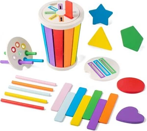 Montessori Toys for 1 2 3 Year Old, 3 in1 Wooden Learning Color Classic - Picture 1 of 7