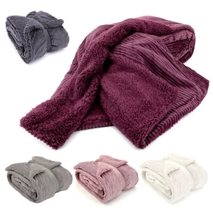 heimtexland ® super dicke Cord Kuscheldecke mit Sherpa Fell Wohndecke Typ767 - Bild 1 von 46