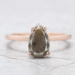 2.25 Ct Pear Cut Salt And Pepper Diamond Ring 14K Rose Gold Engagement Gift Ring - Picture 1 of 9