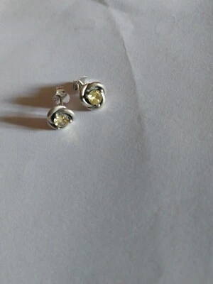 Coppia Orecchini Argento Donna Pietra Gialla - Immagine 1 di 2