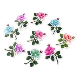 10 pcs Colored Flowers Roses Buttons, Cute Wooden Colorful Roses Buttons - Picture 1 of 9