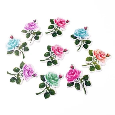 10 pcs Colored Flowers Roses Buttons, Cute Wooden Colorful Roses Buttons - Image 1 of 4