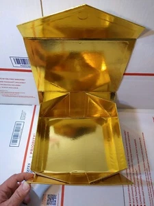 "Cajas de regalo de oro brillante con cierre de tapa magnética y cinta rectangular 9,5x7x4""" - Imagen 1 de 8