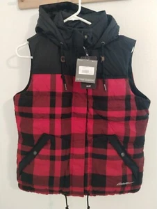 Eddie Bauer Vest Women's Large Scarlet Plaid Down Hoodie Reg. $149 - Picture 1 of 8
