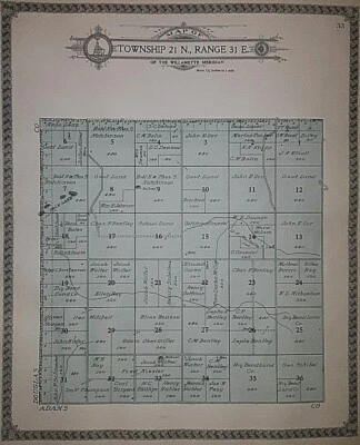 Antiguo mapa Plat 1911 ~ Twp. 21N-31E - LINCOLN Co., WASHINGTON - JACK LAKE  Foto 1 de 2