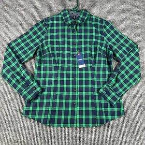 IZOD Shirt Womens Medium Green Plaid Long Sleeve Button Up Casual New NWT - Picture 1 of 14