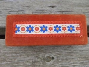 Boite vintage velours orange fleur années 70 box oldschool loft décoration 23 cm - Picture 1 of 5