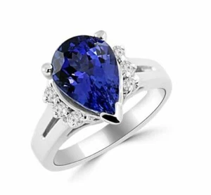 2.58ct Blue Pear Lab Created Diamond 925 Sterling Silver Engagement Woman's Ring - Picture 1 of 6