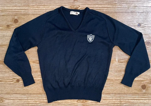 Vintage Los Angeles Raiders Sweater Adult Large Black Logo 7 NFL Made in USA 80s Cover
