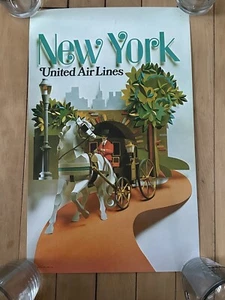 ORIGINAL VINTAGE NOS 1972 UNITED AIR LINES NEW YORK TRAVEL POSTER 10"X16" - Picture 1 of 6