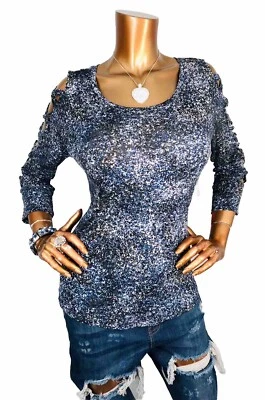 Jennifer Lopez M Top Stretch NWT Soft Easywear Cut Out Cold Sleeves Blouse Sexy - Image 1 of 4