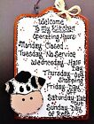 COW OVERLAY Kitchen Operating Hours SIGN Plaque Wood Wall Art Hanger Decor
