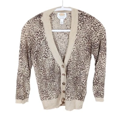 Cárdigan suéter TALBOTS estampado de leopardo ligero cuello en V cachemir seda talla Sp Foto 1 de 4