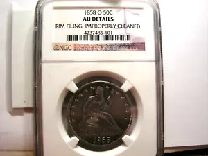 1858 - O Seated Liberty Half Dollar, NGC AU Details. - Picture 1 of 4