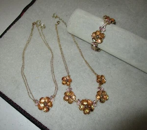NAPIER Signed Jewelry Set 2 Stackable Necklaces w/ Stretch Bracelet Floral Gold - Picture 1 of 3