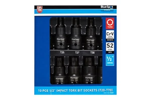 Blue Spot Tools 10 Piece 1/2 DRIVE Impact Torx Star Bit Socket T20-T70 Set - Picture 1 of 7