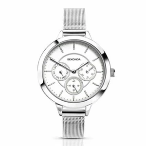 Mujer Sekonda Reloj Crono Esfera Blanca Día & Fecha Visor Acero Inoxidable - Imagen 1 de 6