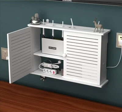 Router Wifi scatola portaoggetti scaffale supporto a parete cavo organizer appendiabiti strumento - Immagine 1 di 4