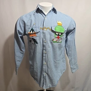 VTG Warner Bros Mens Size XS Embroidered Flip Pockets Daffy Marvin Zap Poof - Picture 1 of 11