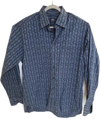 Camisa Ike Behar Para Hombre Grande Azul Rayas Floral Manga Larga Algodón con Botones Foto 1 de 4