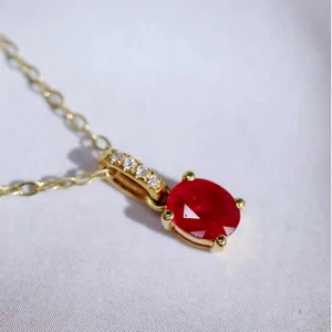 10K Gold Ruby Pendant Solid Yellow Gold Pendants Moissanite Gold Pendant - Picture 1 of 4