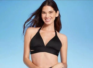 Shade & Shore  Women's Faux Wrap Halter Bikini Top -Black Large (12-14) - Picture 1 of 7