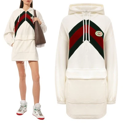 GUCCI VELVET DRESS LOGO PATCH HOODED w WEB LOGO $2,250 S / SMALL - Image 1 of 4