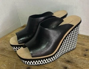 Loeffler Randall Sz 41 Or 10 Black White Leather Wedge Mule Sandal - Picture 1 of 11