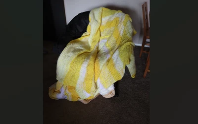 Sunshine yellow and white unique handmade large knitted soft cozy blanket 9'X5' - Image 1 of 4