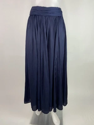 J. Crew Point Sur Size 6 Navy Blue Pleated Maxi Skirt Pockets Lined - Image 1 of 4