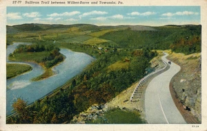 SULLIVAN TRAIL BETWEEN WILKES-BARRE AND TOWANDA, PA. RIVER. PAVED ROAD. RAILROAD - Picture 1 of 2