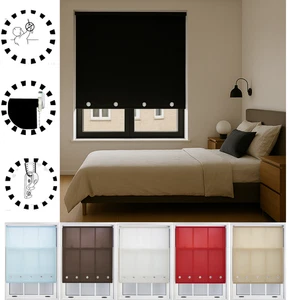 Round Eyelet Fabric Blind Easy Fit Trimable Home Office Window Roller Blinds - Picture 1 of 13