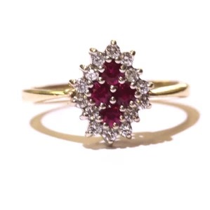 Anillo de piedras preciosas rubí rojo diamante 0,21 quilates oro amarillo 14k 3,1 g damas 6,5 Estate - Imagen 1 de 10