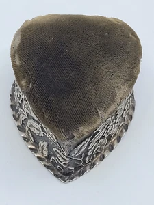 Birmingham 1890 L Spiers Sterling Silver and Velvet Heart Shaped Jewelry box - Picture 1 of 6