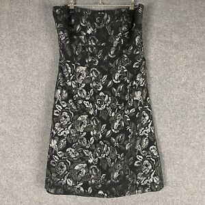 RW & Co Dress Womens 6 Black Silver A Line Tube Quilted Evening Formal Occasion