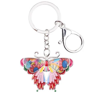 Enamel Alloy Floral Cute Butterfly Keychains Car Key Ring Insects Charms Jewelry - Picture 1 of 11