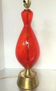 Vintage Tall MCM Murano Italian Reddish Orange, Persimmon Hand Blown Glass Lamp - Picture 1 of 8