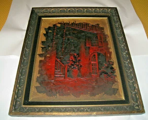 Signed D Nick 73 Painting French Quarter Courtyard Canvas Board Framed 16/20 - Picture 1 of 12