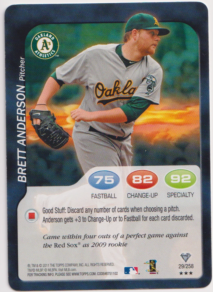 2011 Topps Attax #29 Brett Anderson Oakland Athletics - Image 1 of 2