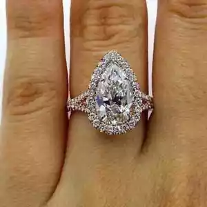 4.50 Ct Pear Cut Moissanite Halo Wedding Engagement Ring 14k Rose Gold Plated - Picture 1 of 3